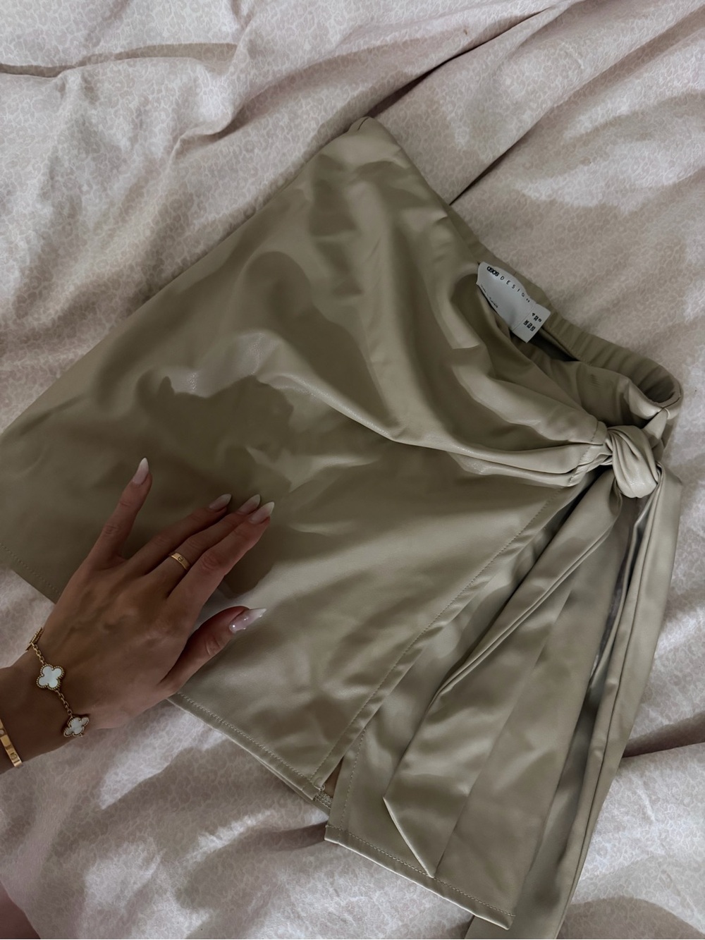 Asos leather Tie-Waist Mini Skirt in Light Taupe